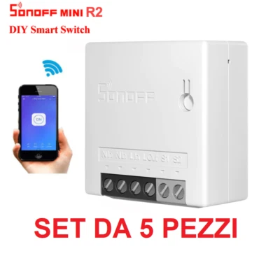 5 PEZZI MINI SONOFF R2 INTERRUTTORE SMART ALEXA GOOGLE HOME WIFI COMANDO VOCALE