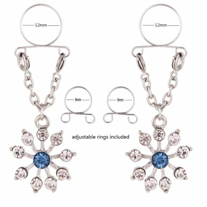 Anillos de pezón falsos clip no perforante en cadena de acero inoxidable colgante joyería corporal Foto 3 de 4