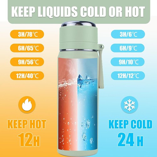 Stainless Steel Water Bottle 500ml Insulated Water Bottles w/ Leakproof Cup Lid - Picture 8 of 23