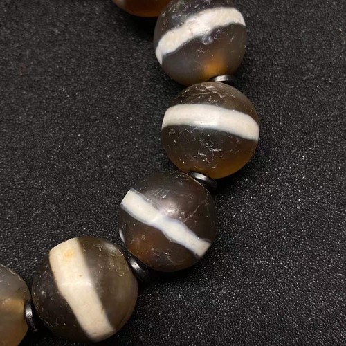 Old Line Healer Striped Medicinal Round Dzi Bead Agate Bracelet Collectibles - Picture 3 of 4