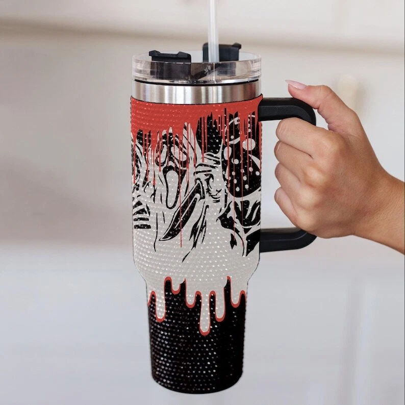 40oz Bling Halloween Horror Movie Characters Tumbler with Ghost Rhinestones