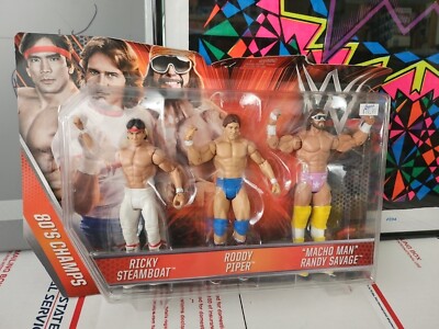 Mattel WWE 80 s Champs Steamboat Piper & Macho Man K-Mart Exclusive NEW 2015 