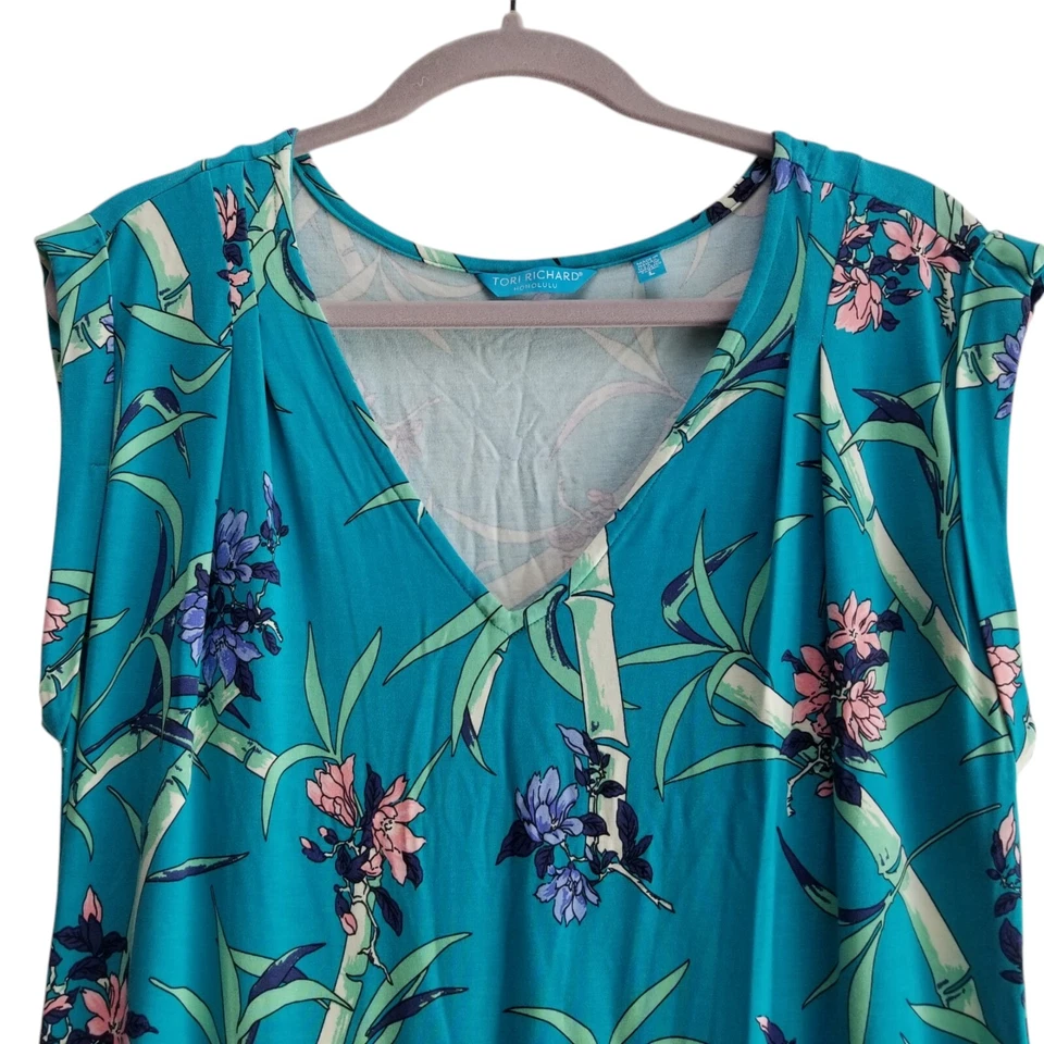 Vestido cintura caída vintage Tori Richard Honolulu havaiano tropical floral midi G - Imagem 2 de 4