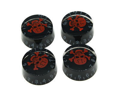 4er Set LP schwarz/rot SCHÄDEL Gitarrenknöpfe Geschwindigkeitsreglerknöpfe für Les Paul
