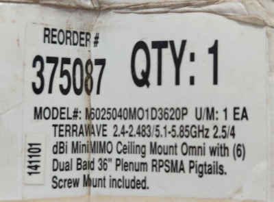 Terrawave M6025040MO1D3620P dBi Mini MIMO Ceiling Mount Omni | eBay