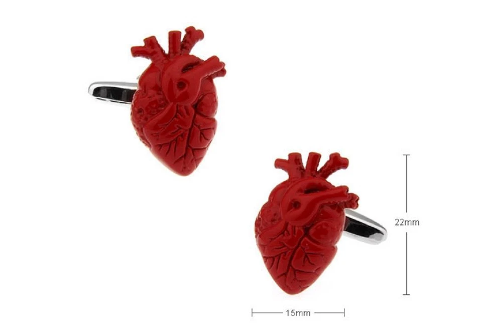 Corazón Doctor Cirujano Rojo Par Gemelos Boda Elegante Caja de Regalo y Paño de Pulido Foto 2 de 4