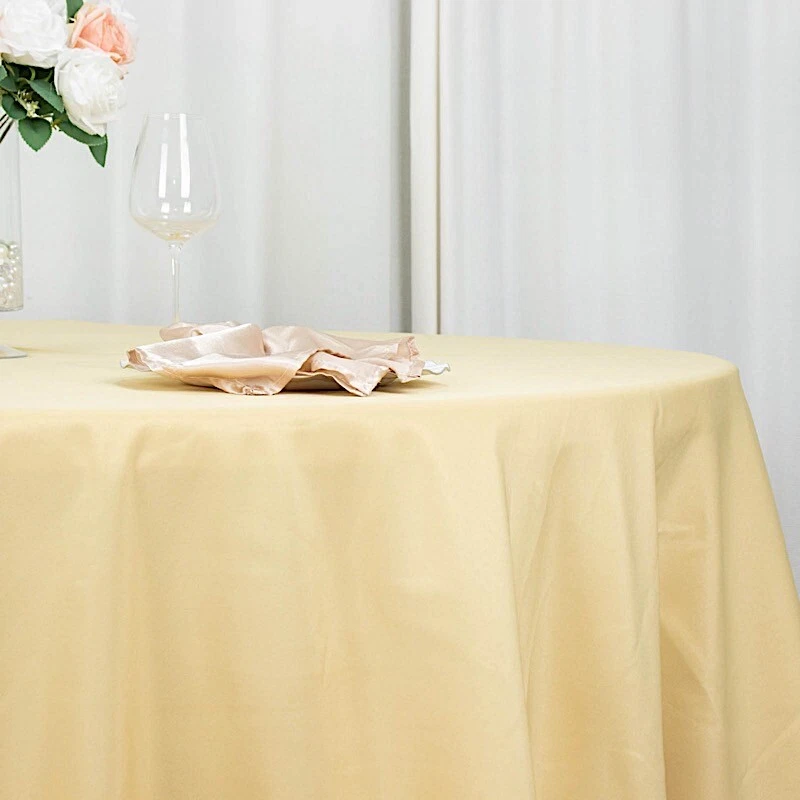 CHAMPAGNE 132" Premium ROUND POLYESTER TABLECLOTH Wedding Party Tabletop Dinner - Image 4 of 4