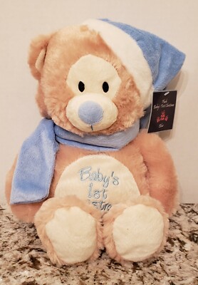 Cuddle Barn Baby S First 1st Xmas Stuffed Plush Teddy Bear Tan