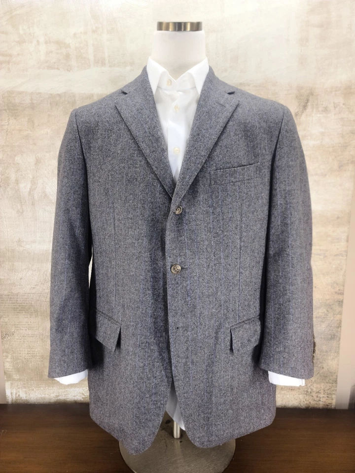 Blazer Polo Ralph Lauren Talla 44r Gris Franela Azul Rayas Hecho en Italia Foto 4 de 4