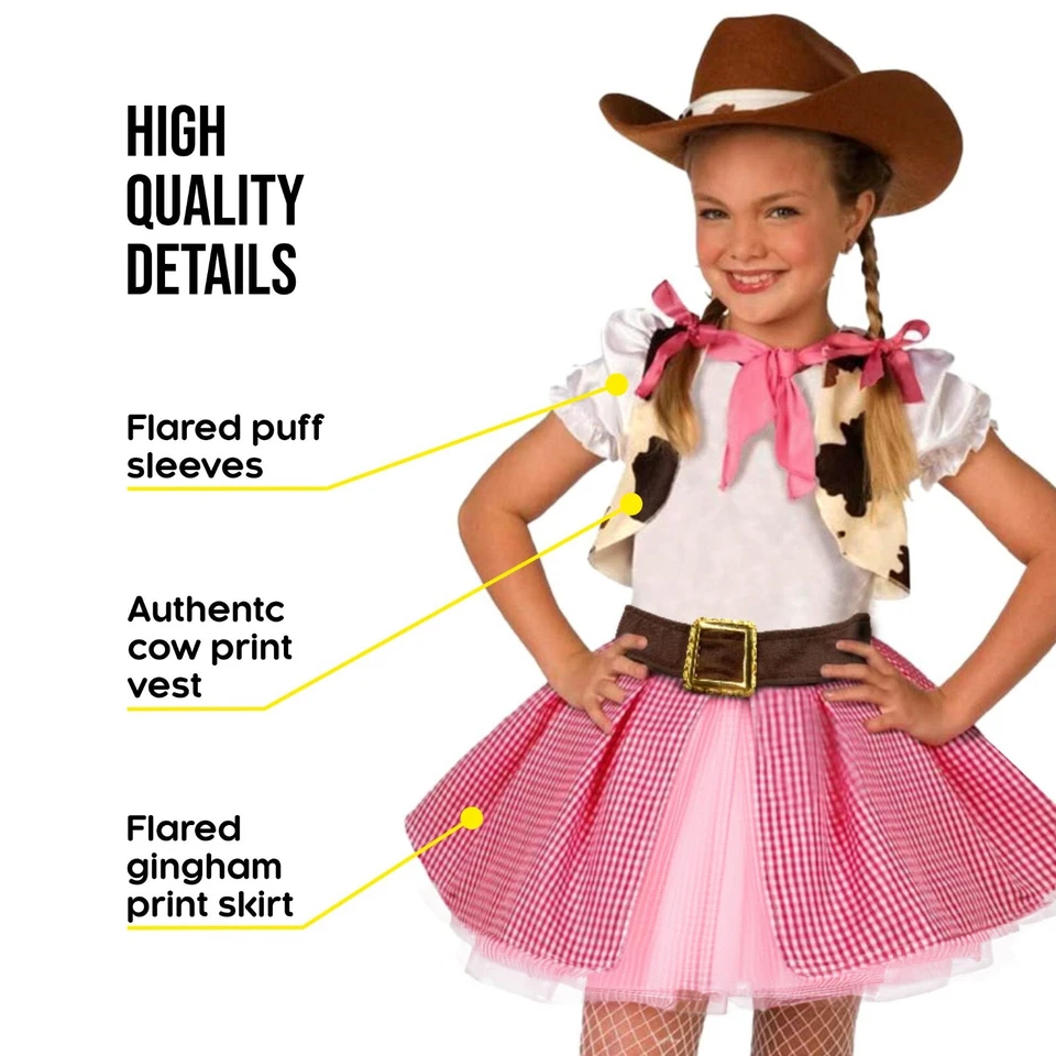 Niñas Vaquera Cutie Disfraz Niños Vaquera Occidental Niña Vaquero Vestido Halloween Foto 3 de 4