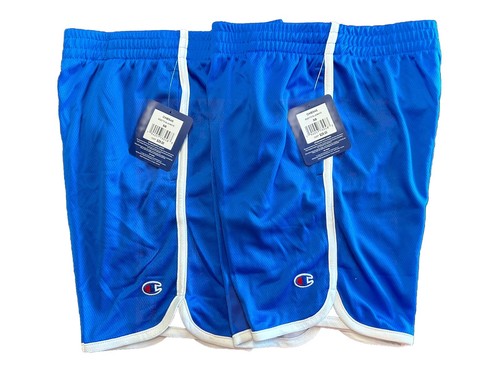 (2 Pairs Lot) Champion Boys’ Athletic Taped Mesh Shorts Blue White Size Small