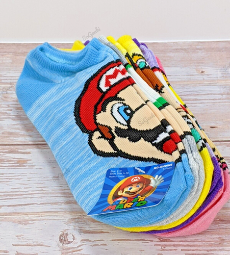 Super Mario No Shows 5 Pairs Socks Size 9-11 Shoe Size 4-10 Official Nintendo - Picture 1 of 7
