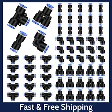 60 Pcs Push to Connect Fittings Air Line Pneumatic Kit Quick Release 1/4" Od,NEW