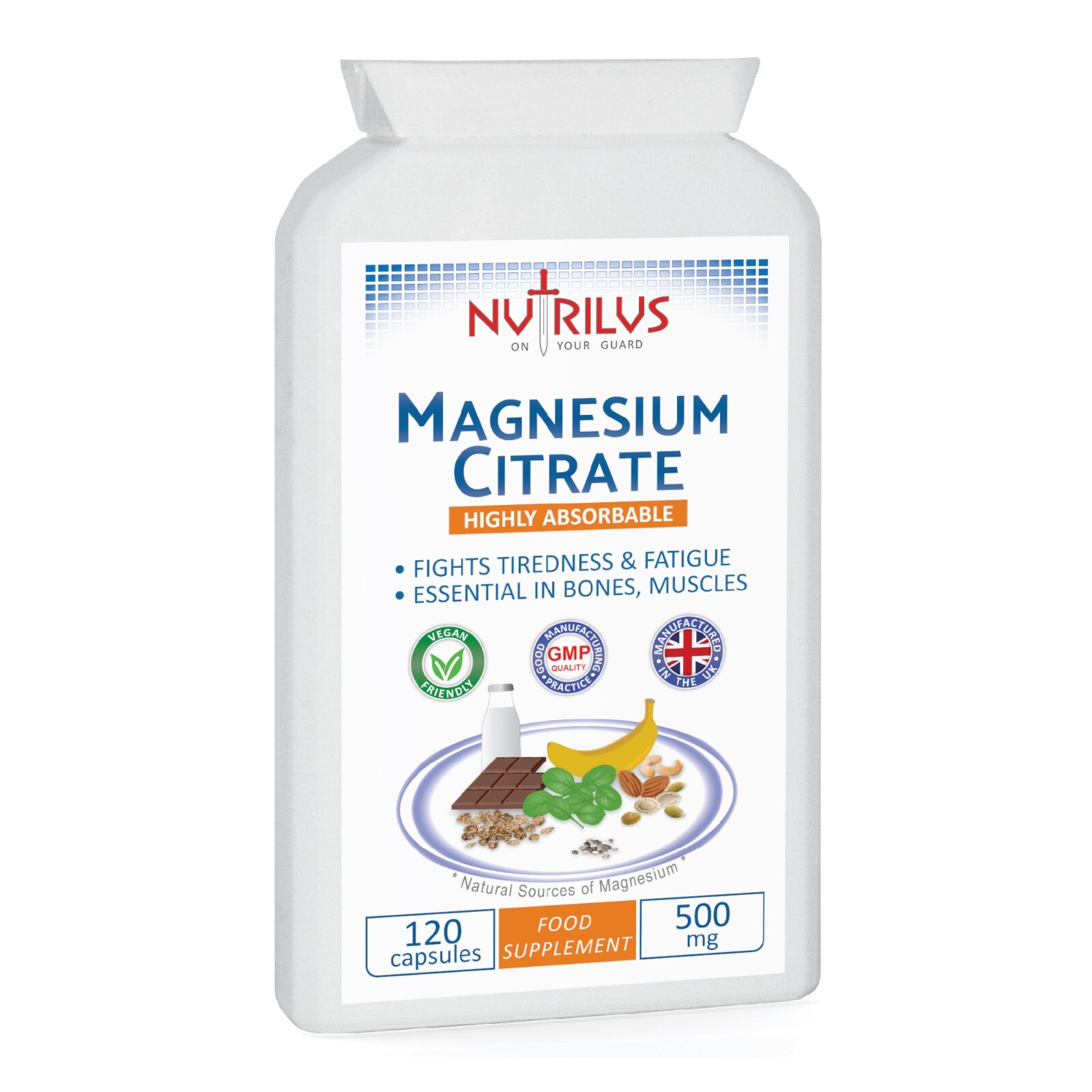 Magnesium Citrate 120 Capsules 500mg - Muscles - Tiredness - Sleep - Cramps