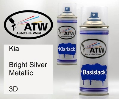 Kia, Bright Silver Metallic, 3D, 400ml Sprühdose + 400ml Klarlack - Set