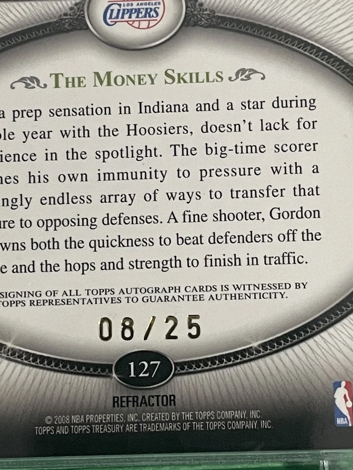 2008-09 Topps Treasury Rookie Gold Refractor 8 of 25 Eric Gordon #127 Auto  - Image 3 of 3