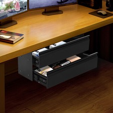 2 Layer Steel Under Desk Drawer Slide Out Dual Tier Under Desk Drawer Organizer