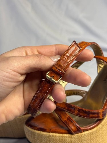 Dolce & Gabbana Brown Leather Wedge Sandals Size 37 Made in Italy - Picture 7 of 21