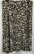 Vintage Jaclyn Smith A-Line Skirt L Tan Blk Floral 32"W Stretch Kneelength 2000s