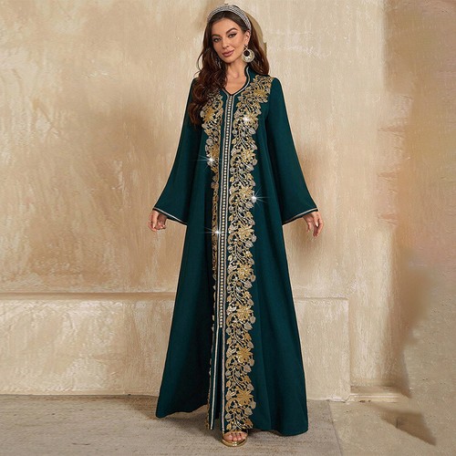 Dubai Embroidery Abaya Chiffon Maxi Dress Muslim Women Kaftan Turkey Arab Caftan - Picture 2 of 11