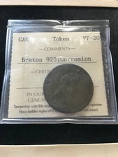 Northwest Company Token, Breton #925 ; (Ch FT-9B), ICCS Graded **VF-20 Corrosion