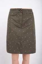 Boden Womans Chino Skirt UK 14R US 10R Army Green Pink Polka Dots NWT