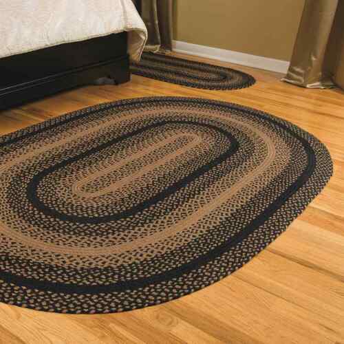 Ebony Braided Area Rug By IHF Rugs. Oval & Rectangle. Many Sizes. Black/Tan - Picture 50 of 55