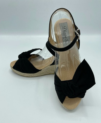 Women's Diane B. Open Toe Wedge Sandal Front Knot Size 9 US / 40 EU Black - Picture 9 of 12