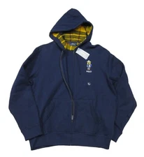 Polo Ralph Lauren Men's Navy Plaid Lined Hood Cowboy Polo Bear Full Zip Hoodie
