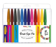 Pentel SES15-12 Brush Sign Pen Basic Assortment Fibre-Tip Brush Like Tip Pack of
