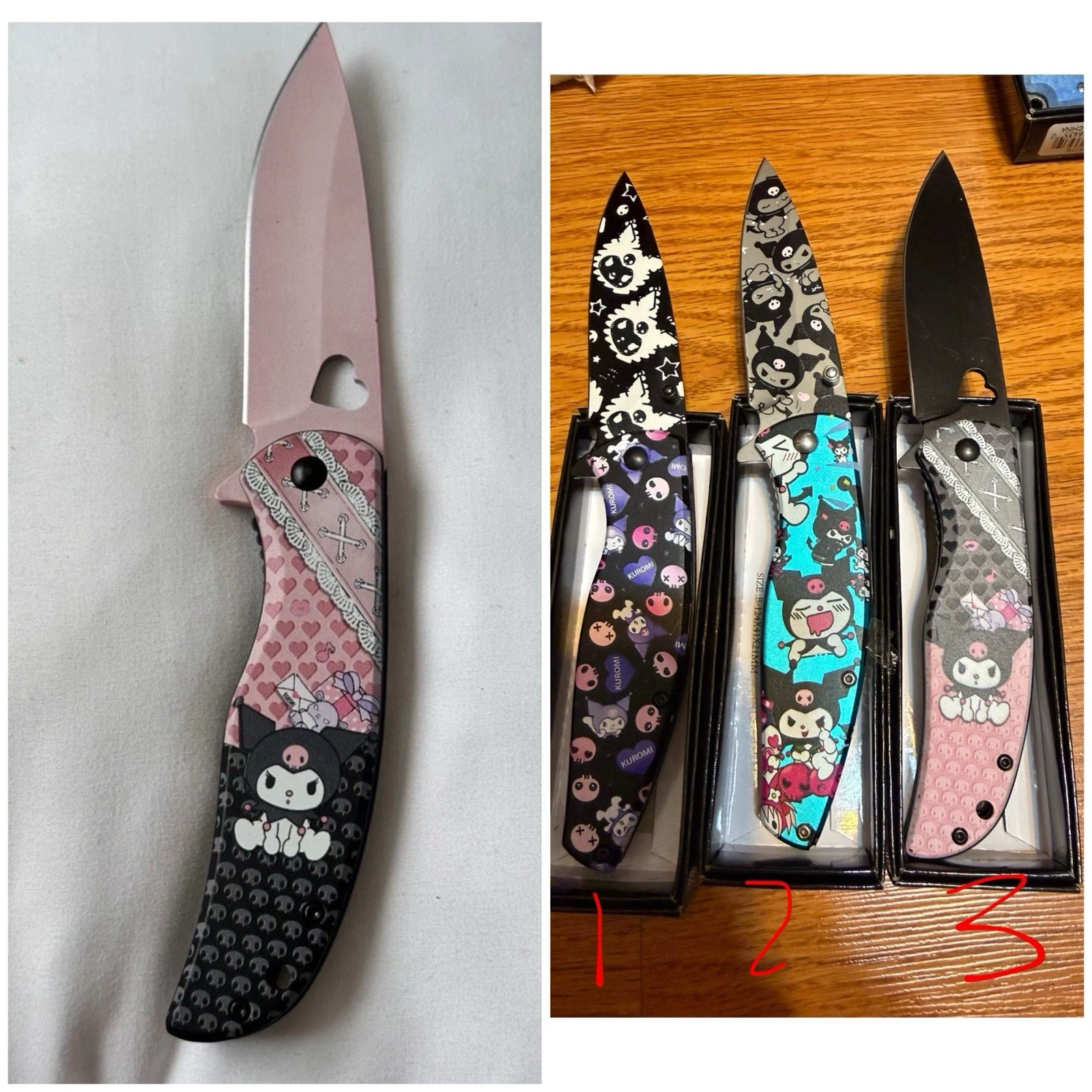 Kuromi Black Metal Tactical Spring Assisted Open Survival Pocket Knife9”pick 1