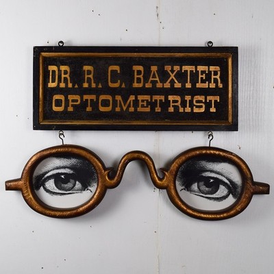 Dr. R. C. Baxter Optometrist Wooden Hanging Trade Sign Eyes Vintage Store Sign