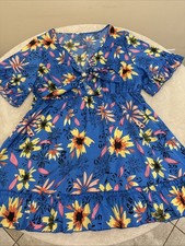 SHEIN CURVE Woman Blue Floral STRETCH Open Front Summer Dress Size 5XL NEW!
