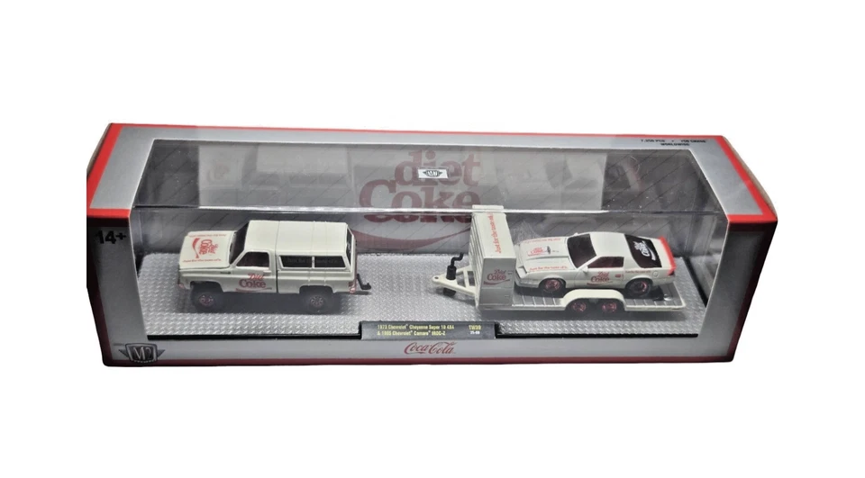 M2 Machines 1973 Chevy Cheyenne/1985 Chevy Camaro IrocZ CHASE Diet Coke Hauler - Image 2 of 4