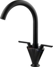 Black Kitchen Sink Tap, Mono Bloc Double Lever High Swan Swivel Neck Mixer Taps