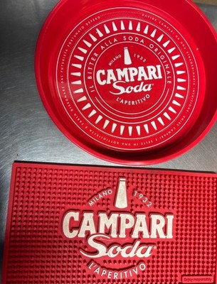 Barmat Campari Soda Metal Tin Tray Beverage Holder + Mat