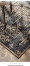 M&S X Fired Earth Wool Rich Patterned Rug 230cms x 160cms blue jute 