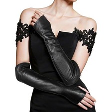 Long Leather Fingerless Gloves Leather Opera Party Costume Evening Dress