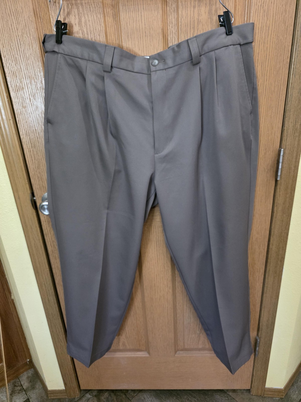 Oak Hill Dress Pants Mens 46x28 Brown Relaxed Fit Microfiber Big Tall Office