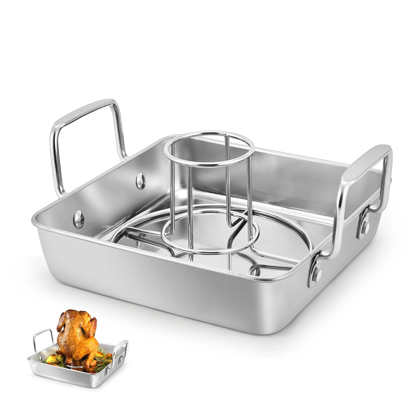 Beer Can Roasting Chicken Holders, Stainless Steel 9 Inch Chicken Roasting pa...
