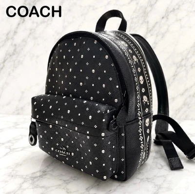 Coach Black Leather Mini Backpack Skull Floral Bandana Pattern Great Condition - Photo 1/4