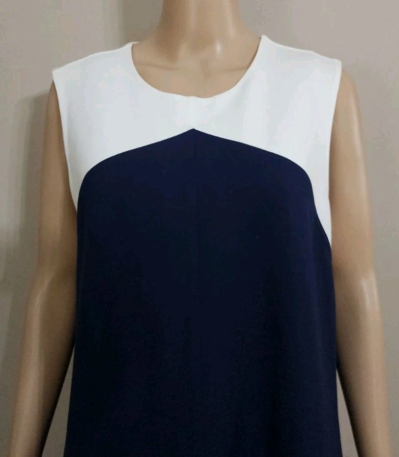 Tory Burch donna taglia XL bianco blu bordeaux senza maniche color block fit svasato