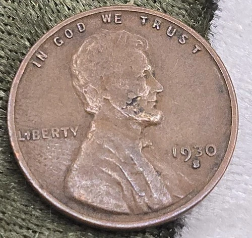 1930-S Lincoln Wheat Cent With Lamination ERROR On Obverse Uncirculated