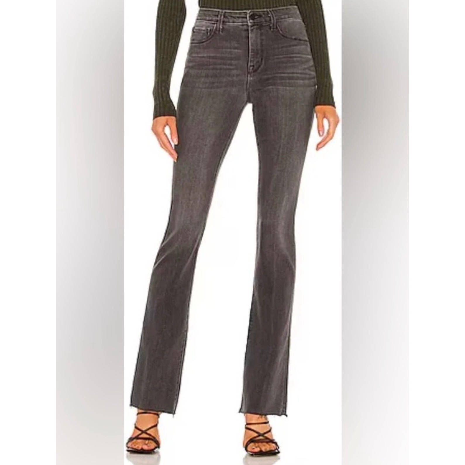 L'Agence Ruth High Rise Straight Crop Jeans Vintage Grey Raw Hem Size 29