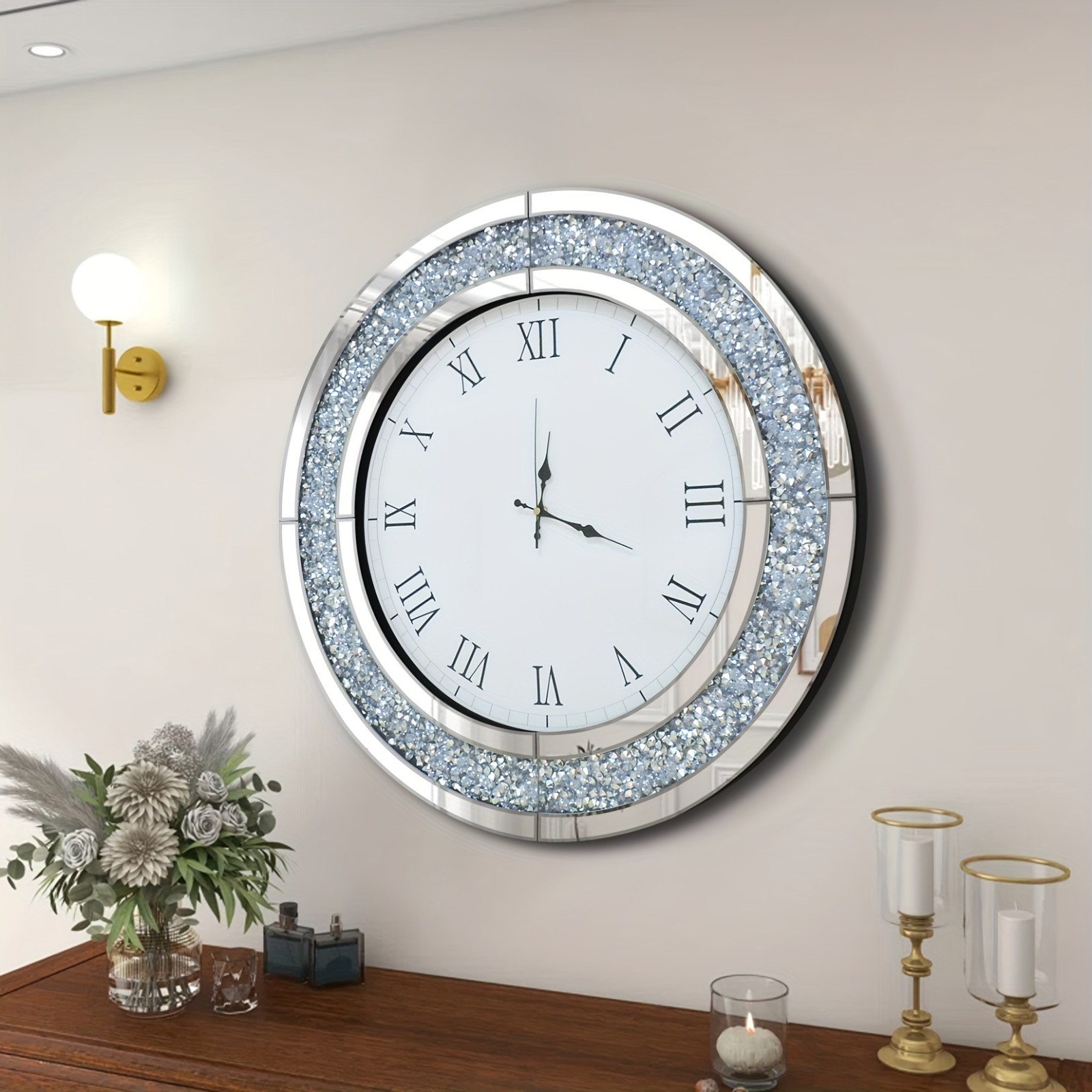 24"Modern Large Mirror Battery-Operated Clock for Living Room,Bedroom