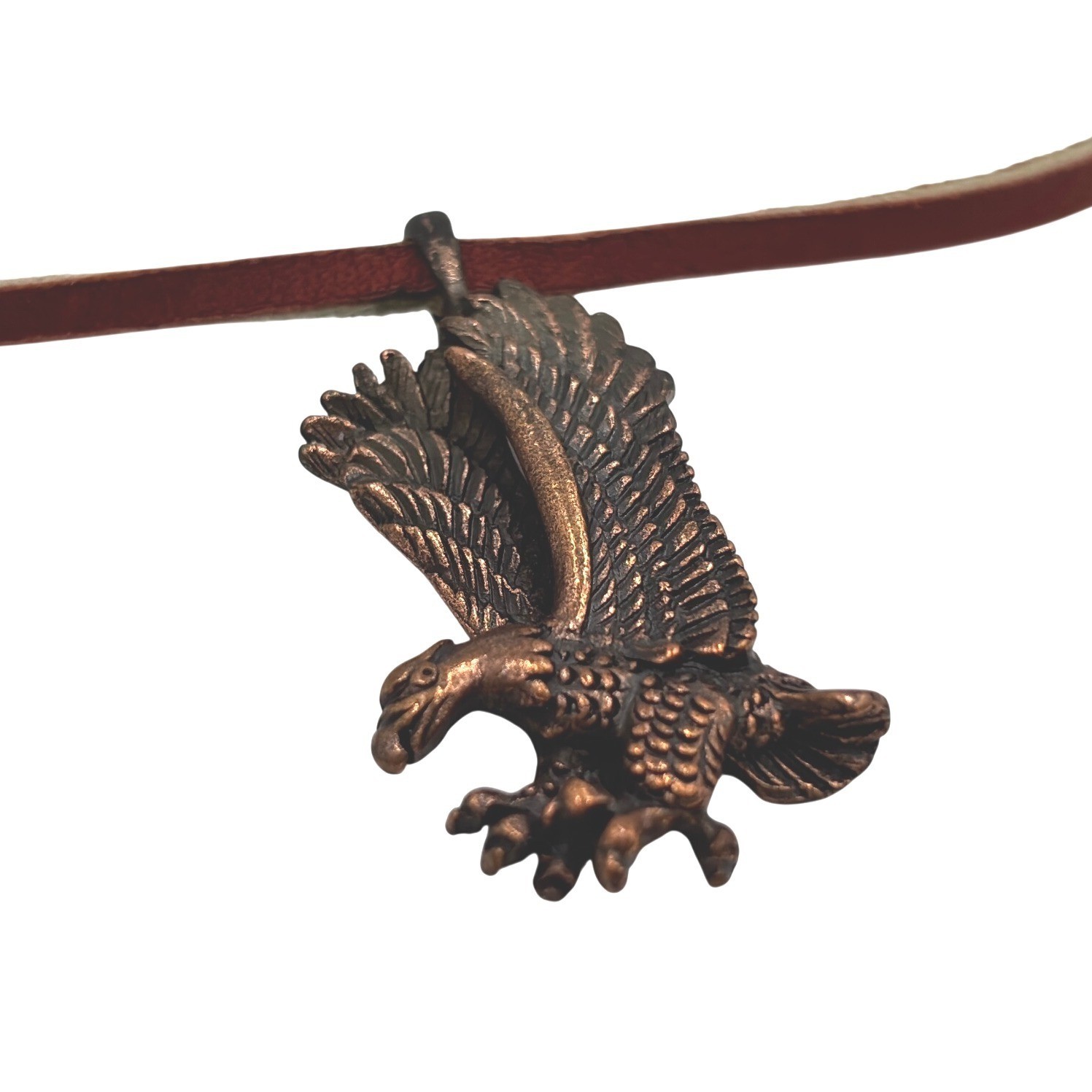 Unique Copper Eagle Pendant Necklace Leather Cord… - image 1