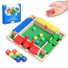 Shut The Box Dice Game, 4-Player Family Wooden Board Table Math Games for Adu...