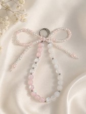 Pink White Bow Bag Charm  Handmade Keychain for Purses  Cute Accessories