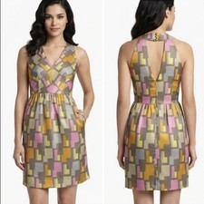Milly of New York 1960s Style Color Block Retro Mini‎ Geometric Dress 100% Silk