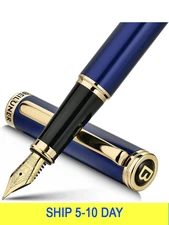 BEILUNER Blue Fountain Pen,Stunning Luxury Lacquer, 24K Gilded Nib(Fine),Gorgeou